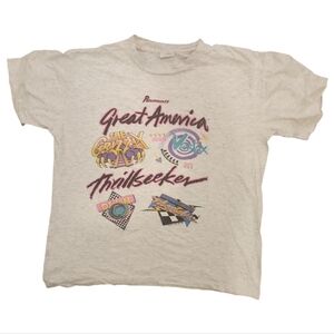 6 Flags Great America Thrillseeker Vtg 1990s Theme Park T-shirt Sz L Gray